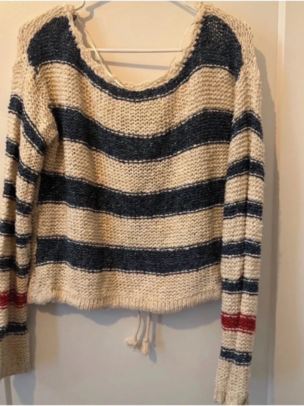 Free People Nautical Anchor Knit Sweater - Cream with Navy & Red size M - Picture 5 of 6